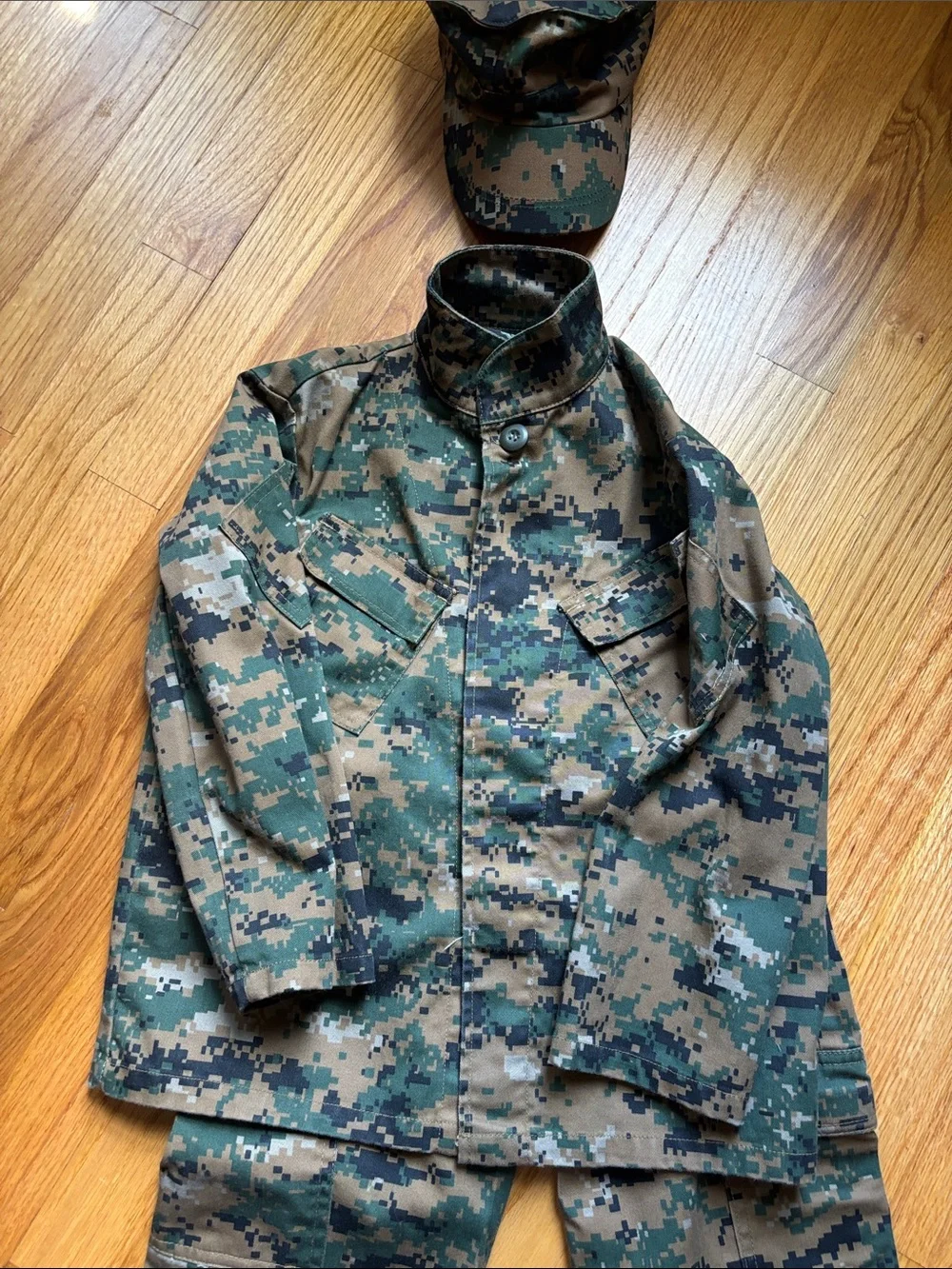 Kids Marine Corp Woodland Camouflage Military Costume Set - small (6-8)